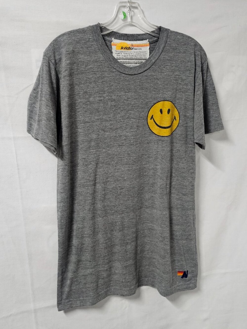 Aviator Nation Smiley 2 Crew Tee Women Size L Heather Gray